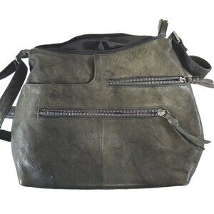 Great American leather crossbody bag purse 10" X 9" X 4" many pockets Green-gray